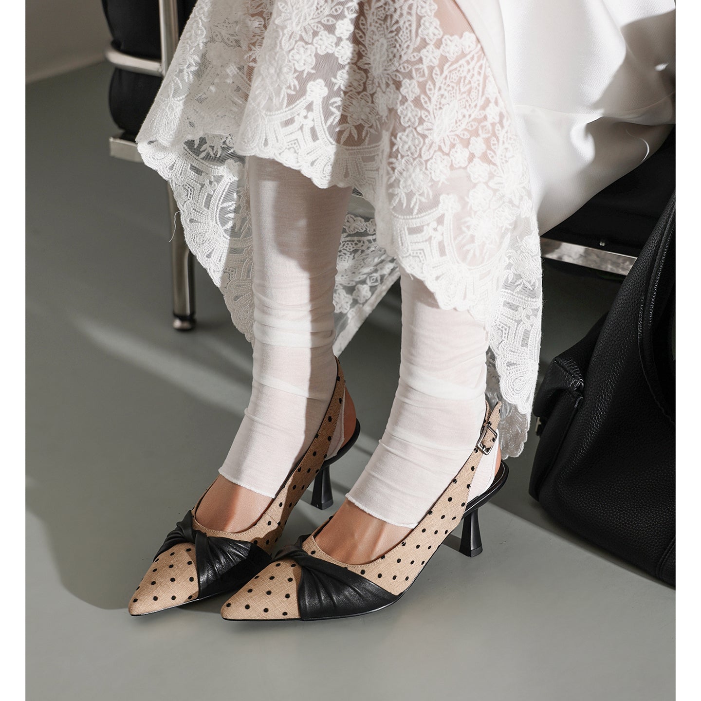 Sarah Express Polka Dot Lambskin Slingback Pumps