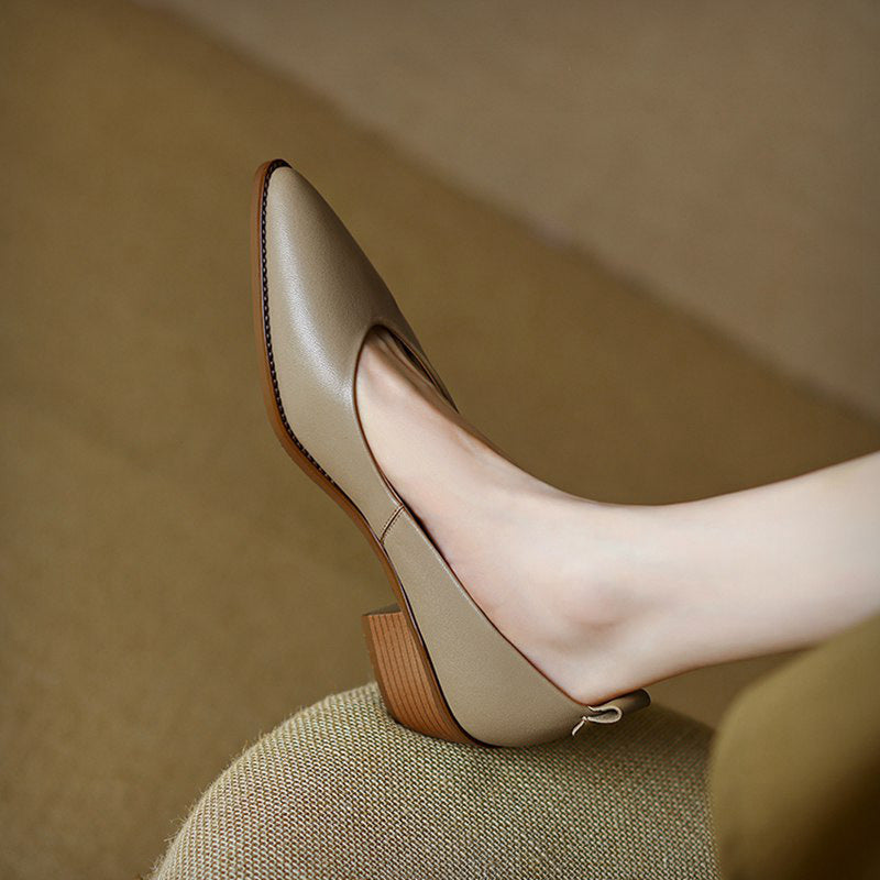 Sarah Express Women's Sheepskin Pointed Toe Chunky Heels