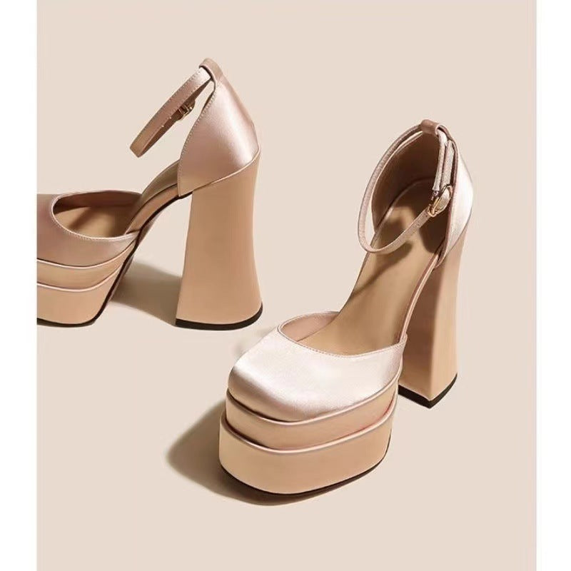 Sarah Express Satin Mary Jane Platform Chunky Heels