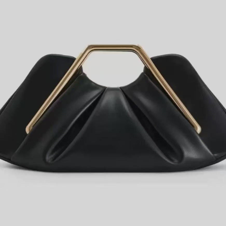 Sarah Express Retro Framed Pleated Cloud Handbag Black 30×10×15 cm