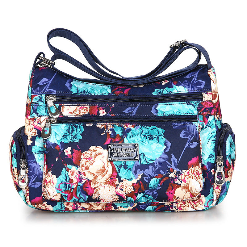Sarah Express Printed Canvas Crossbody Shoulder Bag Blue Flower
