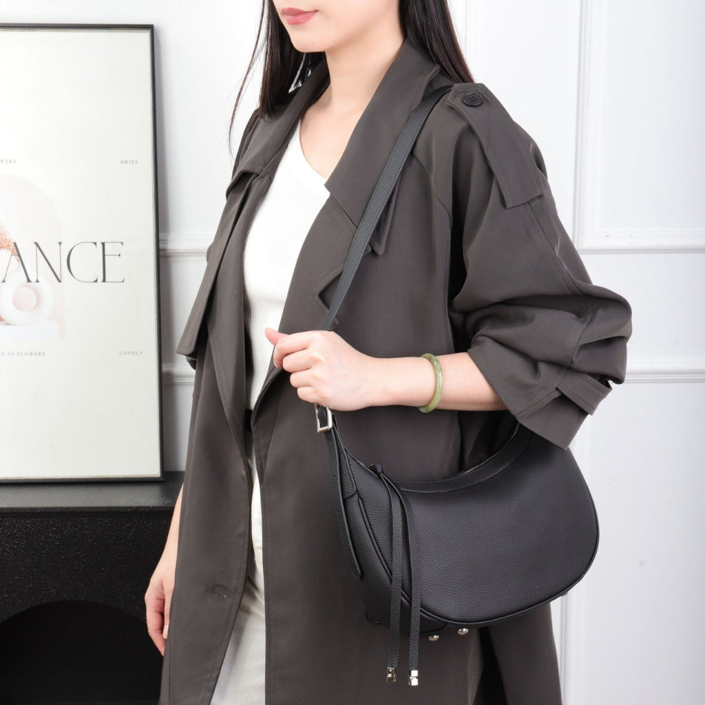 Cross-border Fashion Minimalist Top-grain Leather Dumpling Bag, Women's Bag, Light Luxury Shoulder And Crossbody Half-moon Underarm Bag – product detail alternate view 6