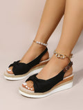 Sarah Express Jute-Strap Bow Detail Wedge Sandals Black