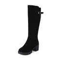 Sarah Express Women's Chunky Heel High-Top Suede Boots Black