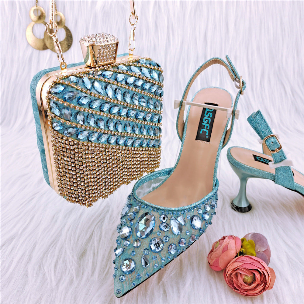 Sarah Express Embellished Party Sandals and Matching Bag Sky Blue