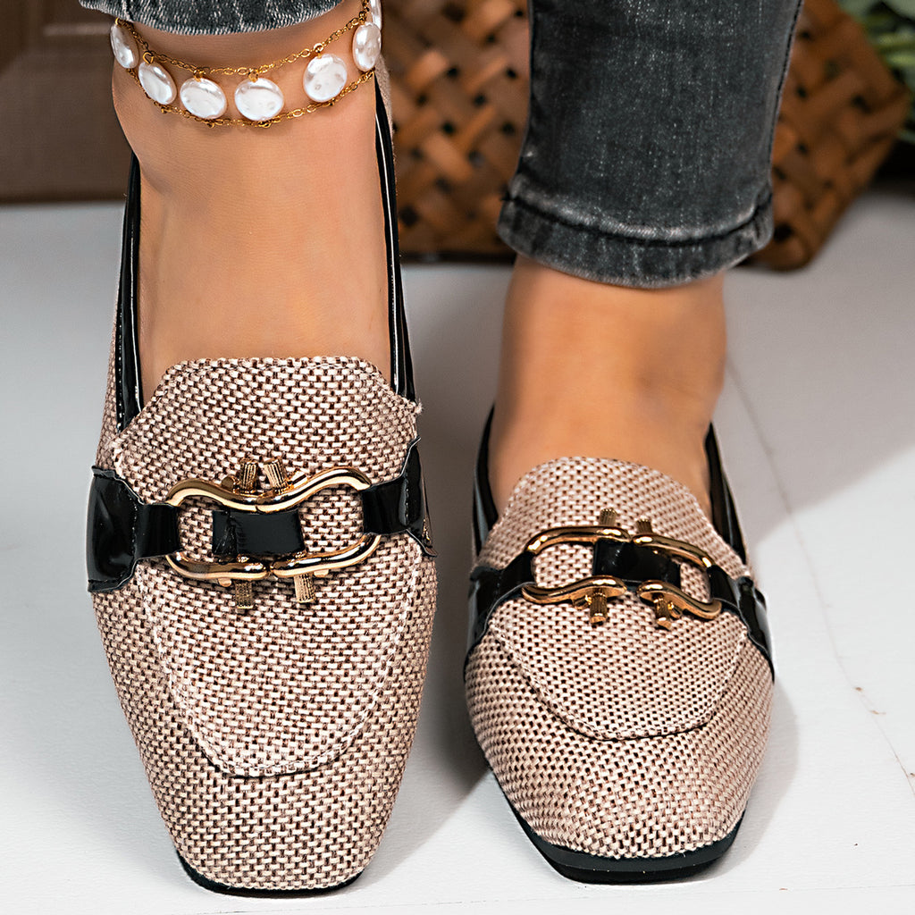 Sarah Express Square Toe Metal Buckle Slip-On Flats