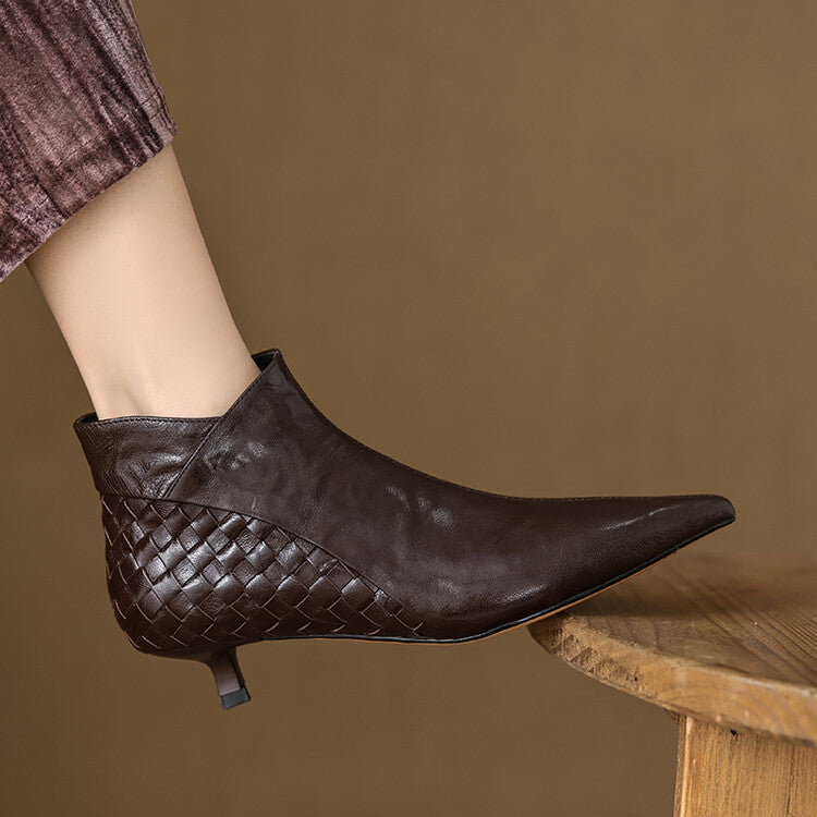 Sarah Express Woven Sheepskin Pointed Toe Ankle Boots
