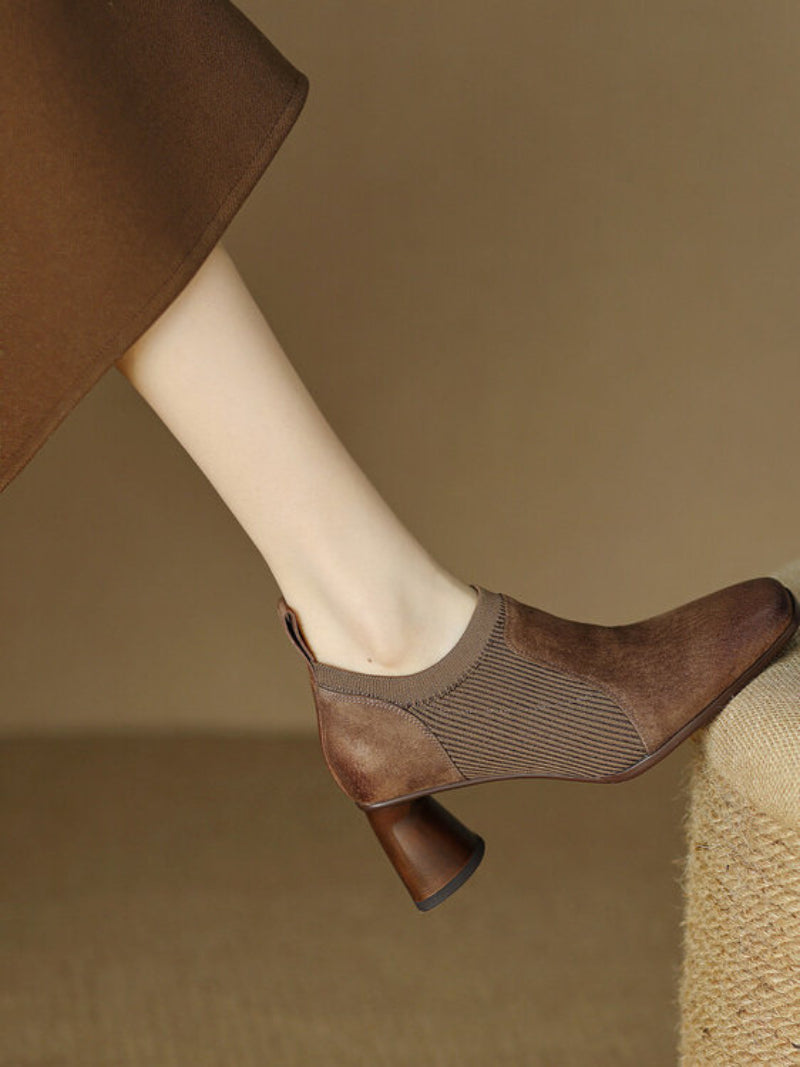 Sarah Express Square Toe Chunky Heel Slip-On Pumps