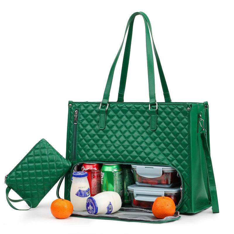 Sarah Express 2-in-1 Expandable Tote and Lunch Bag Dark Green