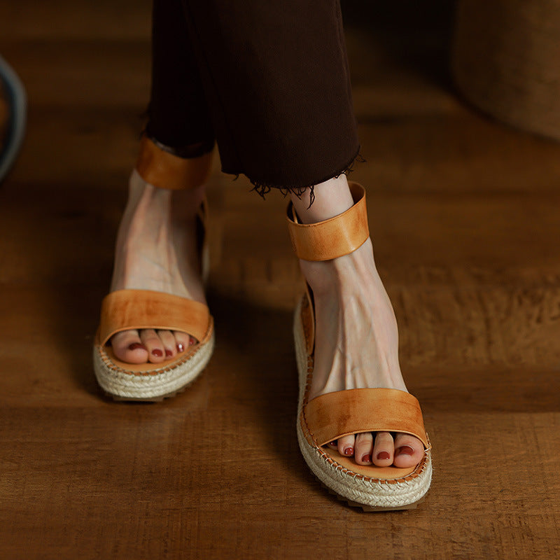 Sarah Express Braided Leather Vintage Wedge Sandals