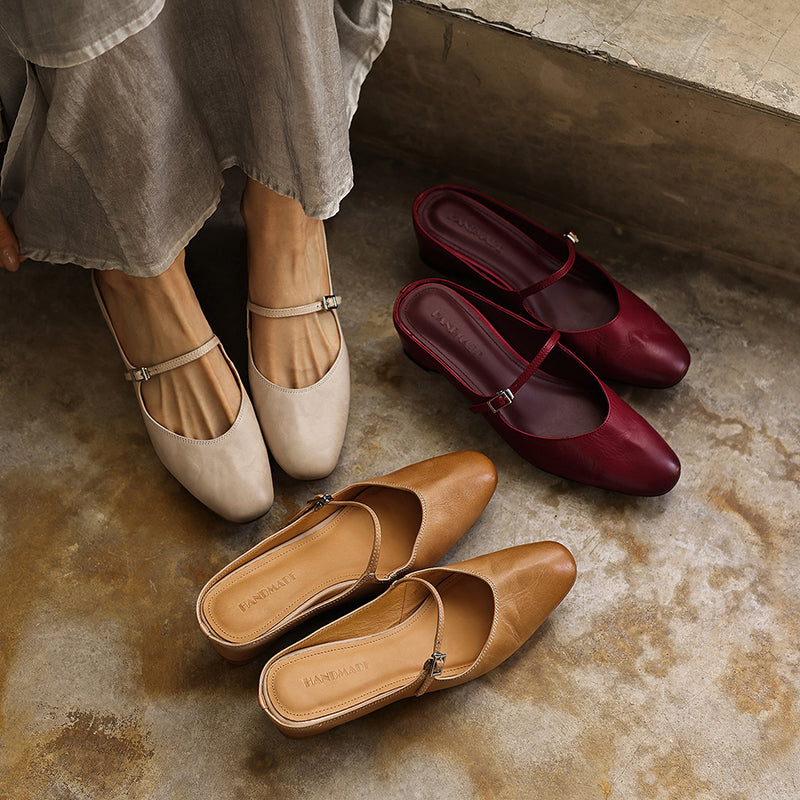 Sarah Express Full Grain Leather Mary Jane Mules
