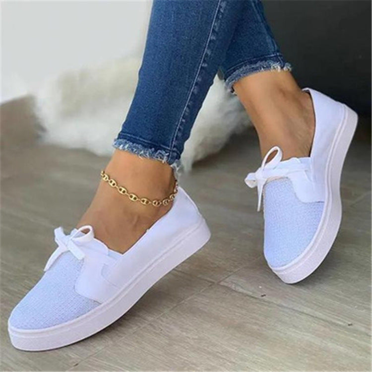 Sarah Express Women's Lace-Up Canvas Flat Sneakers White