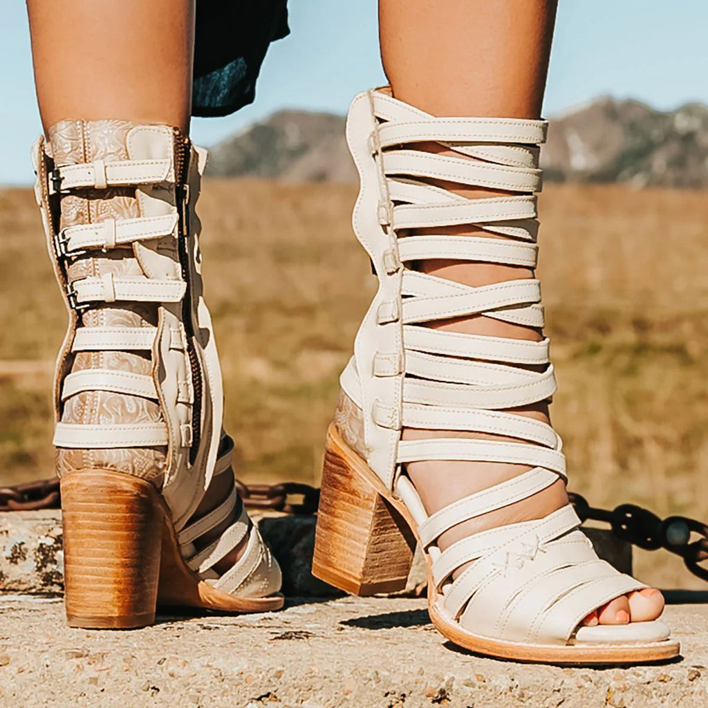Sarah Express Retro Stiletto Cutout Ankle Strap Sandals