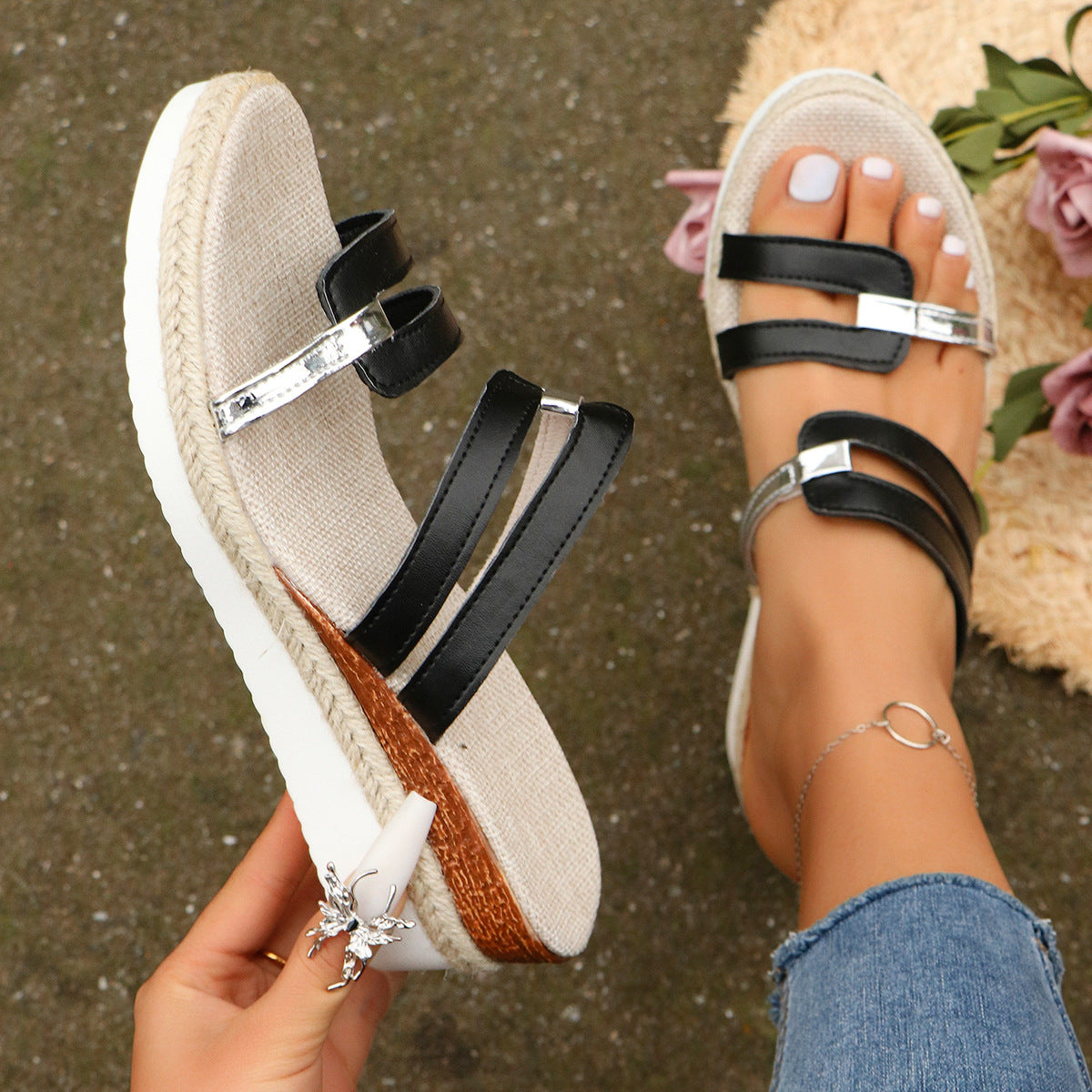 Sarah Express Colorblock Wedge Platform Slide Sandals