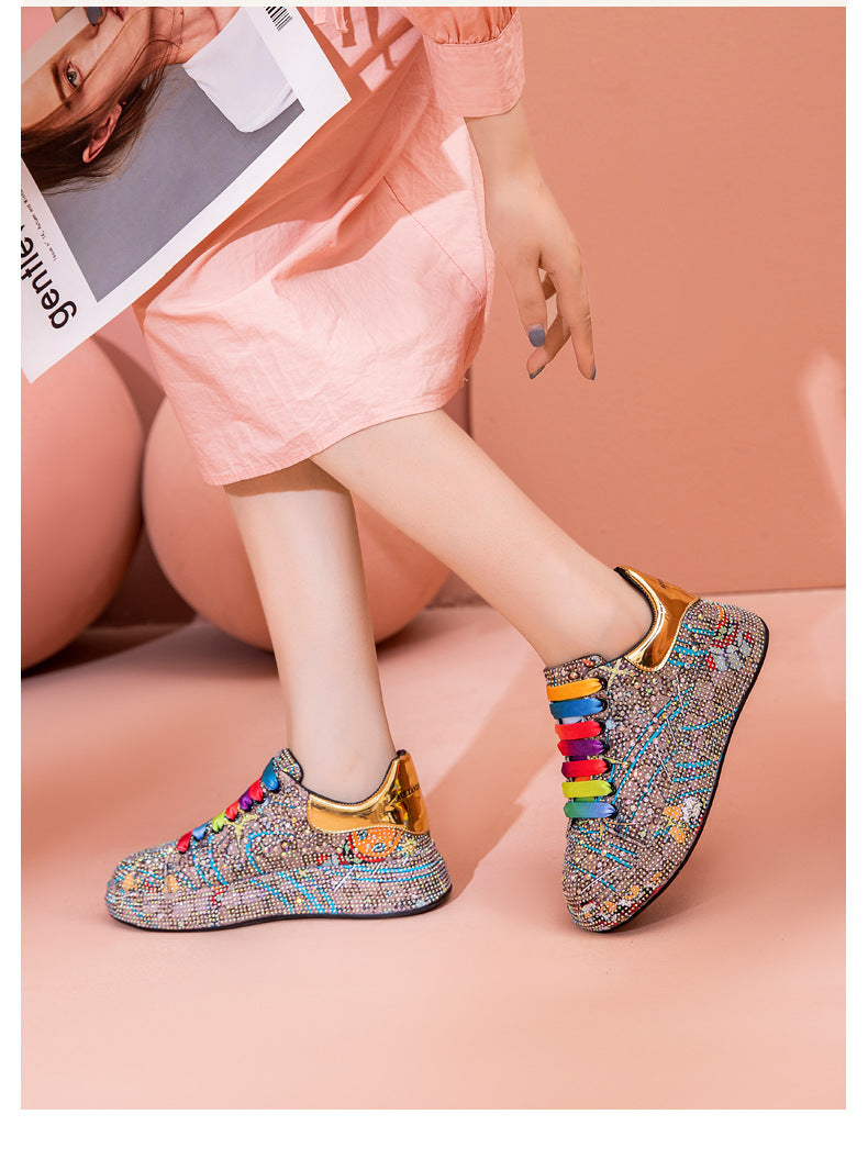 Sarah Express Rhinestone Platform Sneakers with Colorful Laces