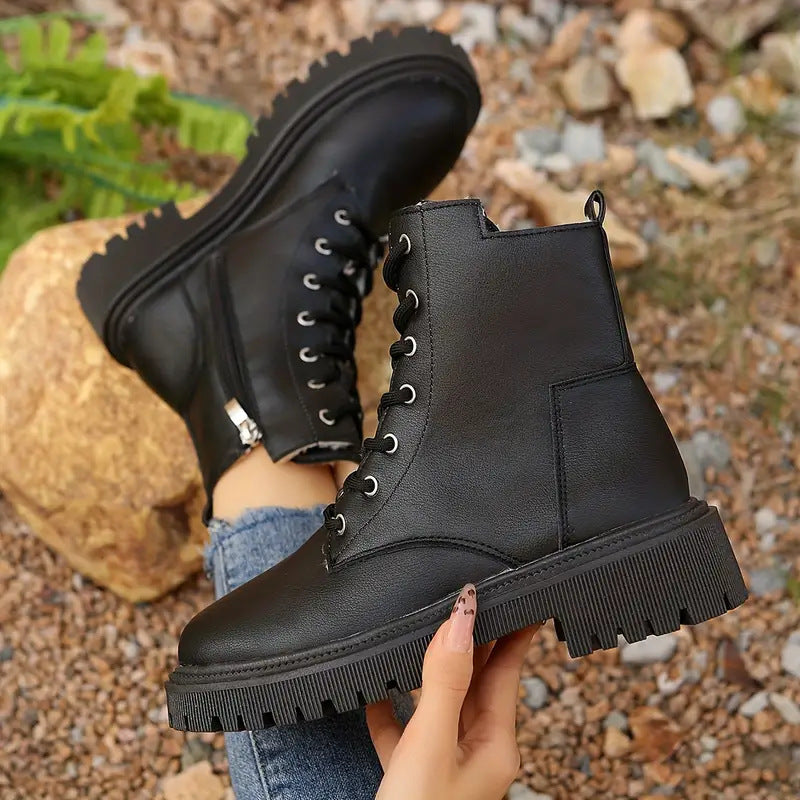 Sarah Express Women's Chunky Heel Motorcycle Ankle Boots Black
