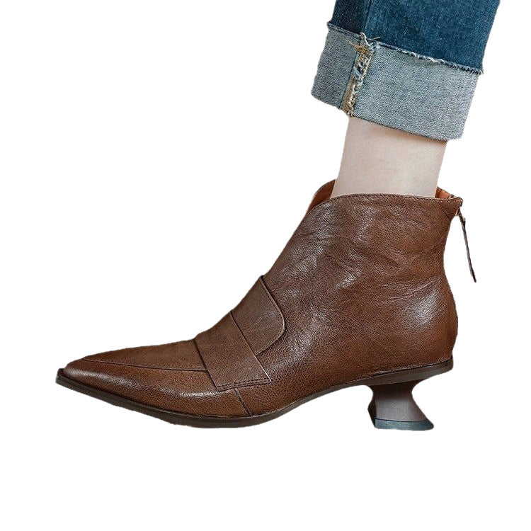 Sarah Express Vintage Pointed-Toe Mid-Heel Ankle Boots