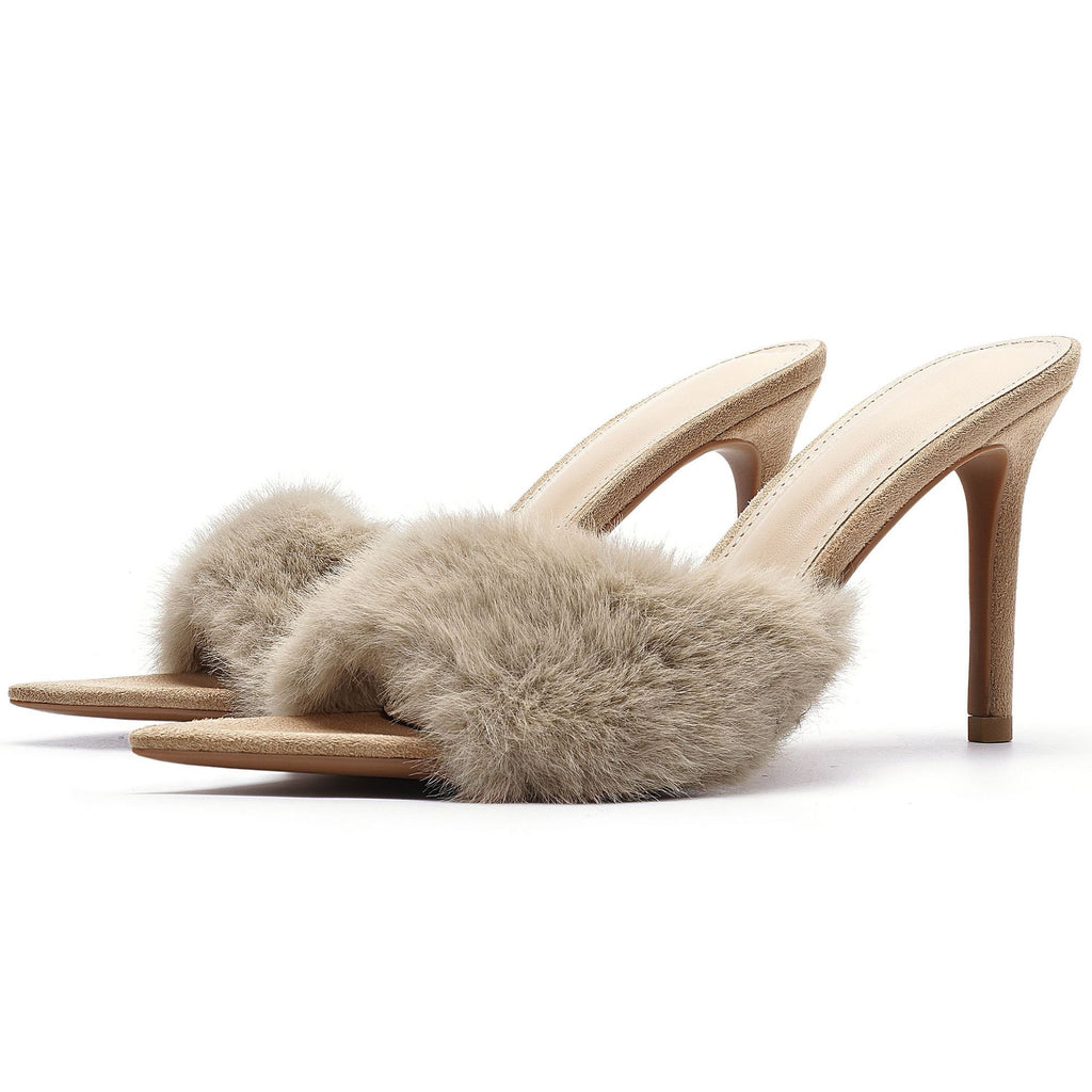 Sarah Express Pointed Toe Plush High Heel Slippers