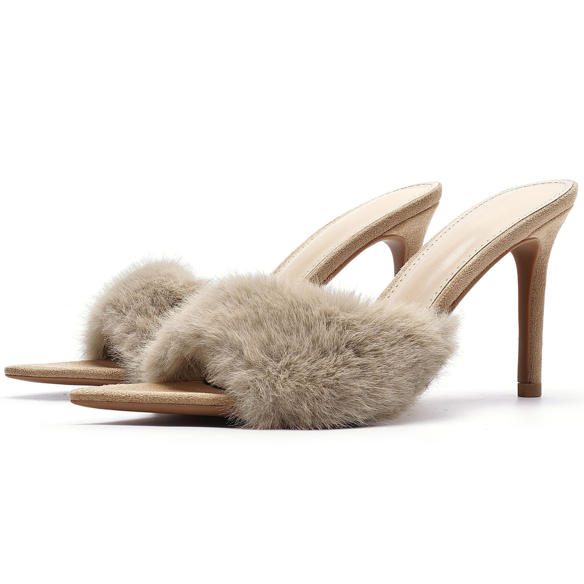 Sarah Express Pointed Toe Plush High Heel Slippers