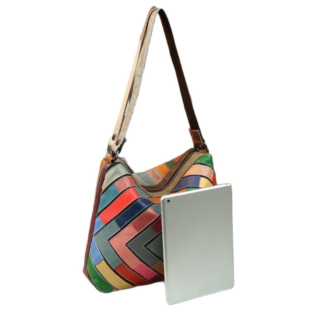 Sarah Express Geometric Patchwork Leather Shoulder Bag