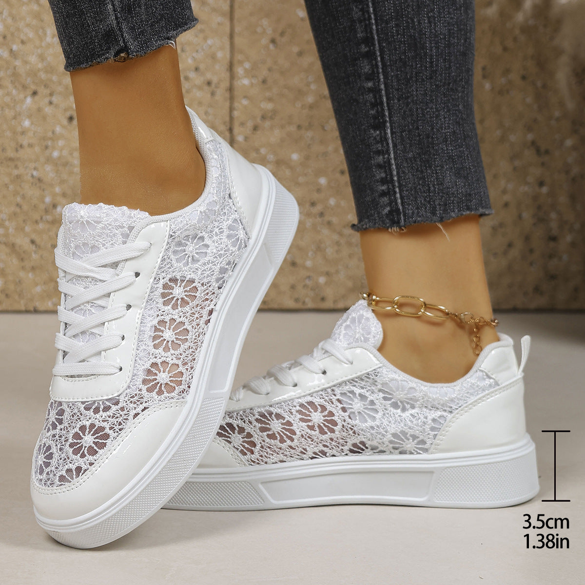 Sarah Express Cutout Breathable Lace-Up Platform Sneakers White