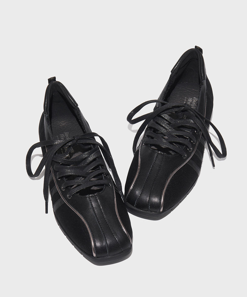 Sarah Express Square Toe Ballet Flats With Ankle Straps Black