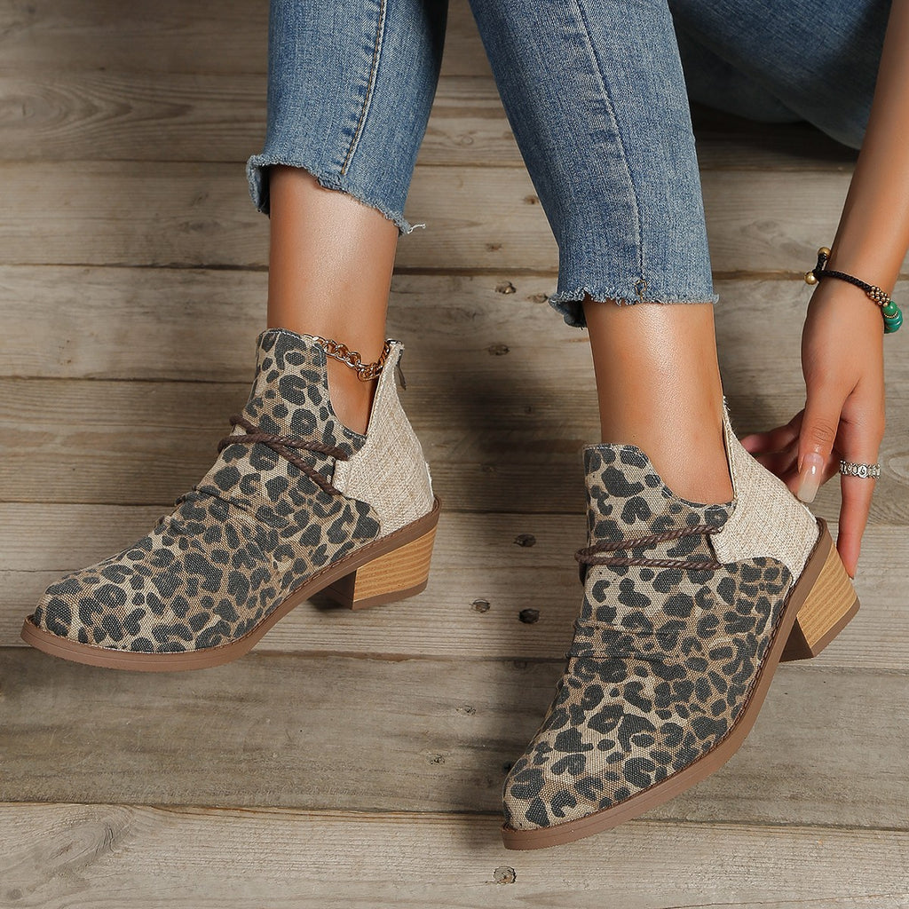 Sarah Express Retro Pointed Toe Ankle Boots Leopard