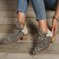 Sarah Express Retro Pointed Toe Ankle Boots Leopard