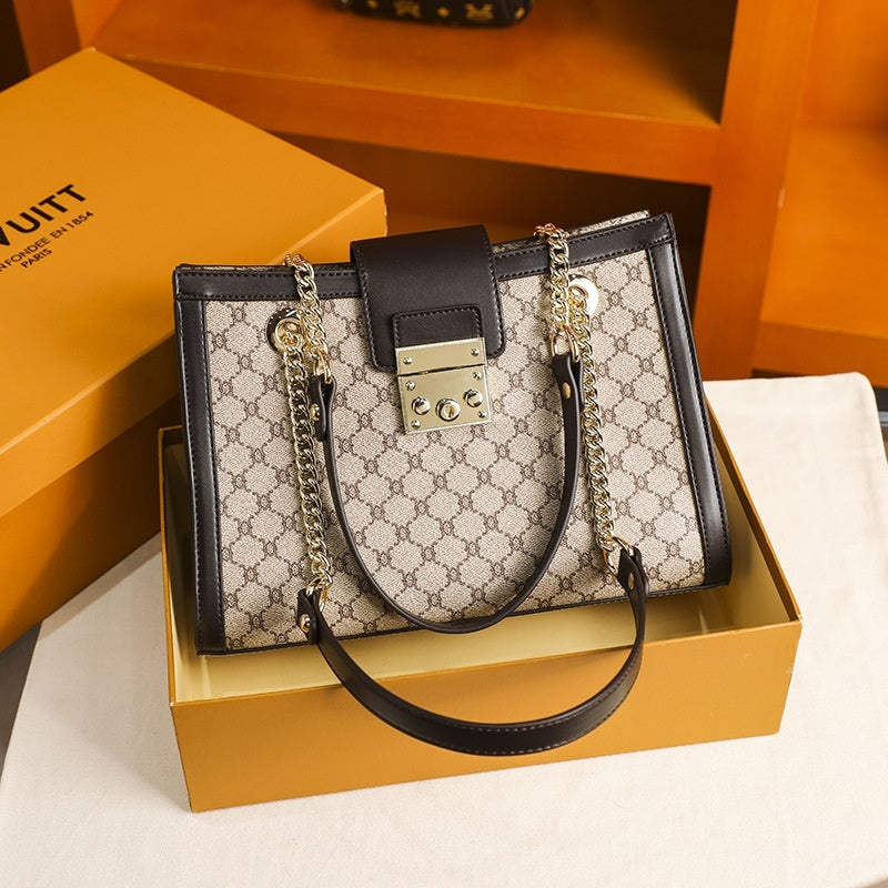 Sarah Express Structured Patterned Leather Shoulder Bag Brown