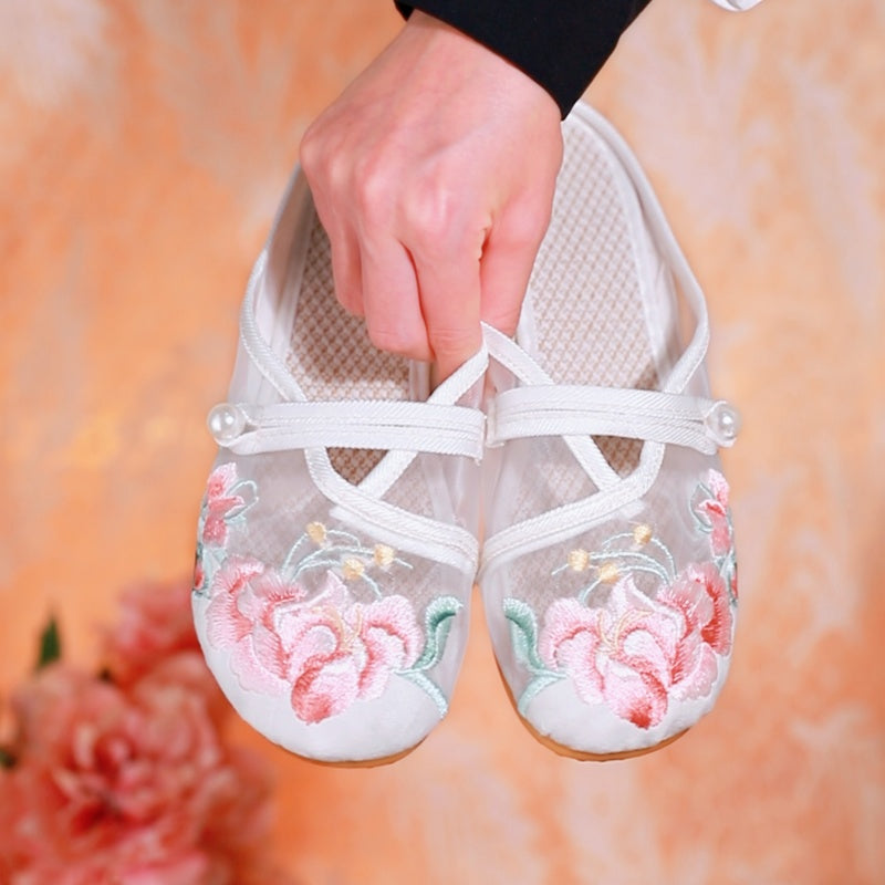 Sarah Express Embroidered Mesh Retro Low Heel Sandals