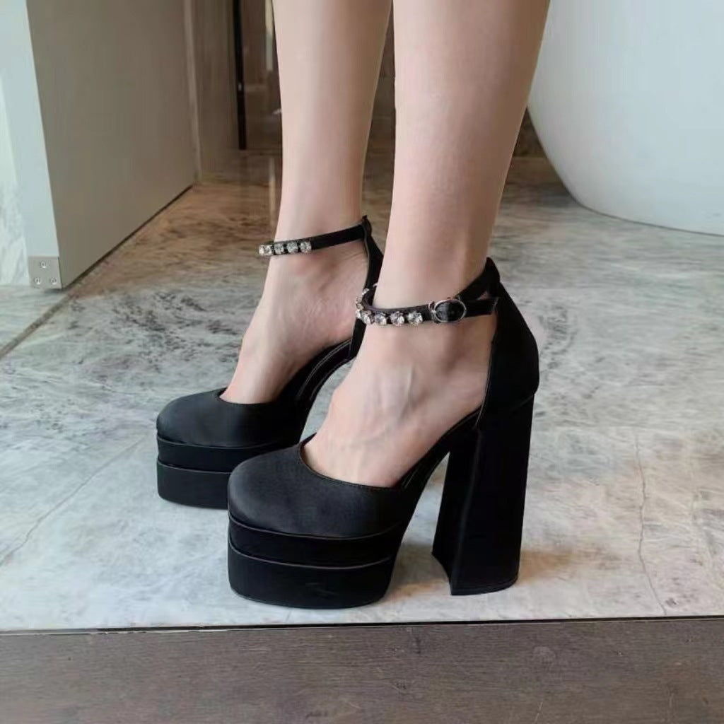 Sarah Express Satin Mary Jane Platform Chunky Heels