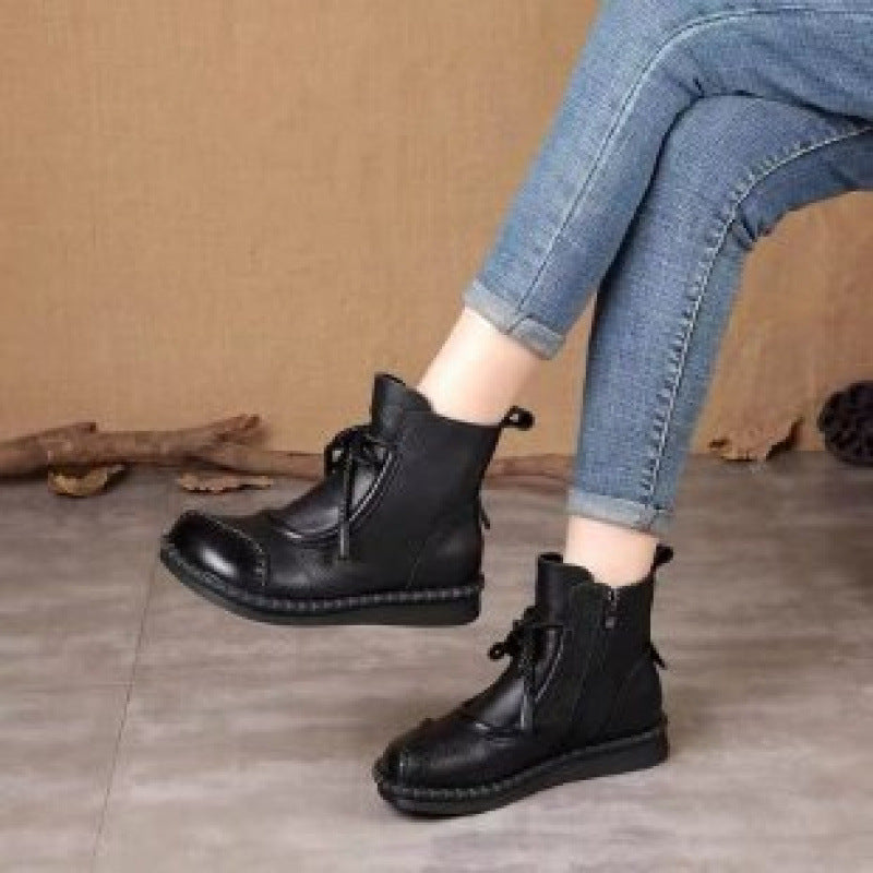 Sarah Express Women's Lace-Up Chunky Heel Ankle Boots