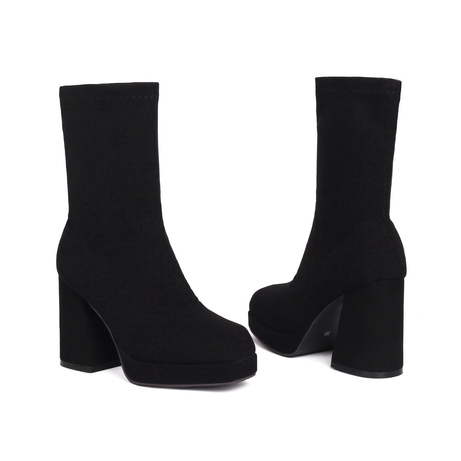Sarah Express Square Toe Chunky Heel Ankle Boots Black