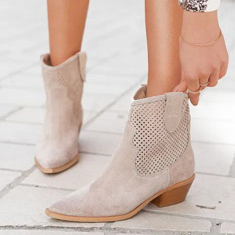 Sarah Express Embossed Suede Pointed Toe Ankle Boots