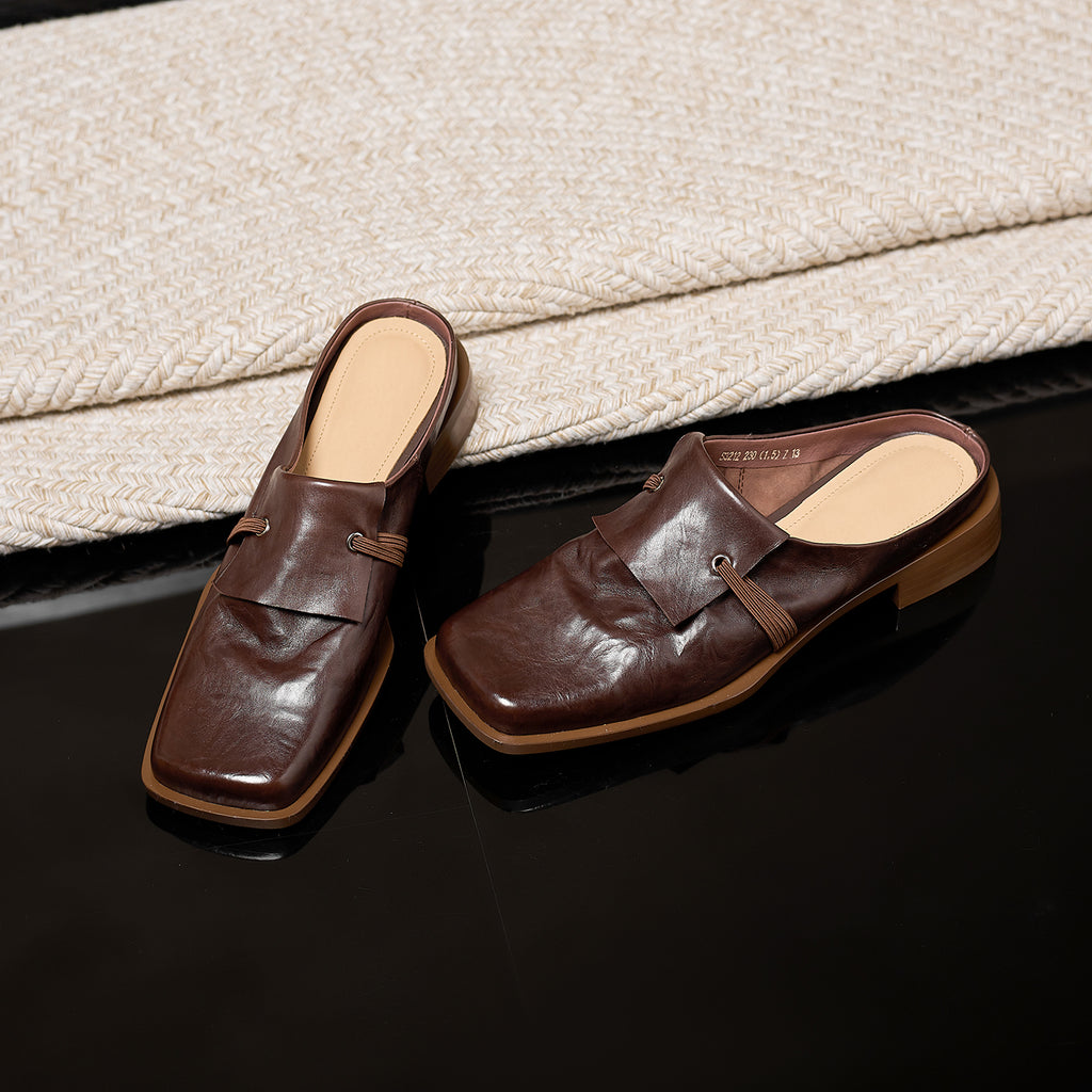 Sarah Express Full-Grain Calfskin Square Toe Mule Slides