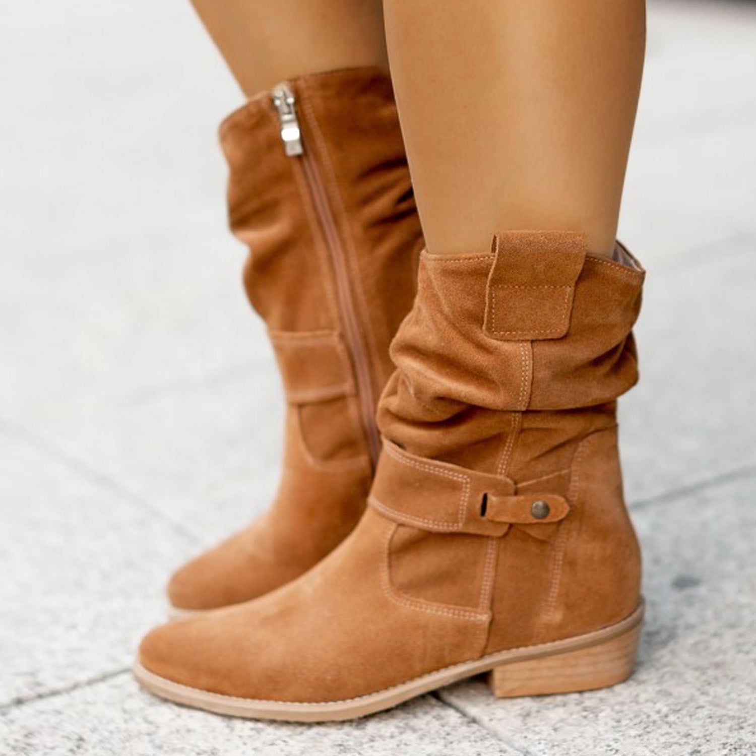 Sarah Express Pointed Toe Suede Mid-Calf Western Boots
