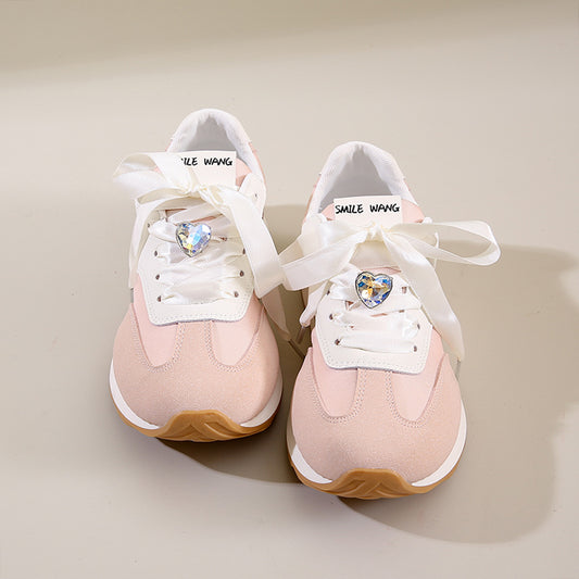 Sarah Express Women's Breathable Non-Slip Casual Sneakers | Lace-Up Sporty Comfort Shoes | Pink Beige Green