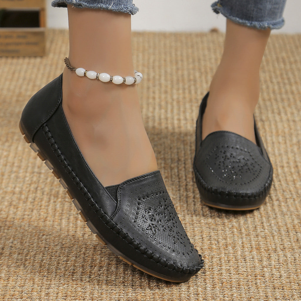 Sarah Express Handmade Stitched Gommino Flat Loafers Black