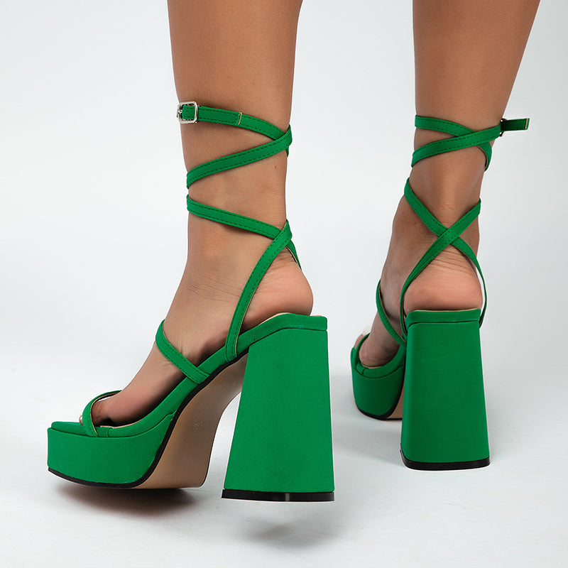Sarah Express Chunky Heel Square Toe Strap Sandals