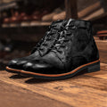 Sarah Express Men's Waxed Leather Lace-Up Ankle Boots Black