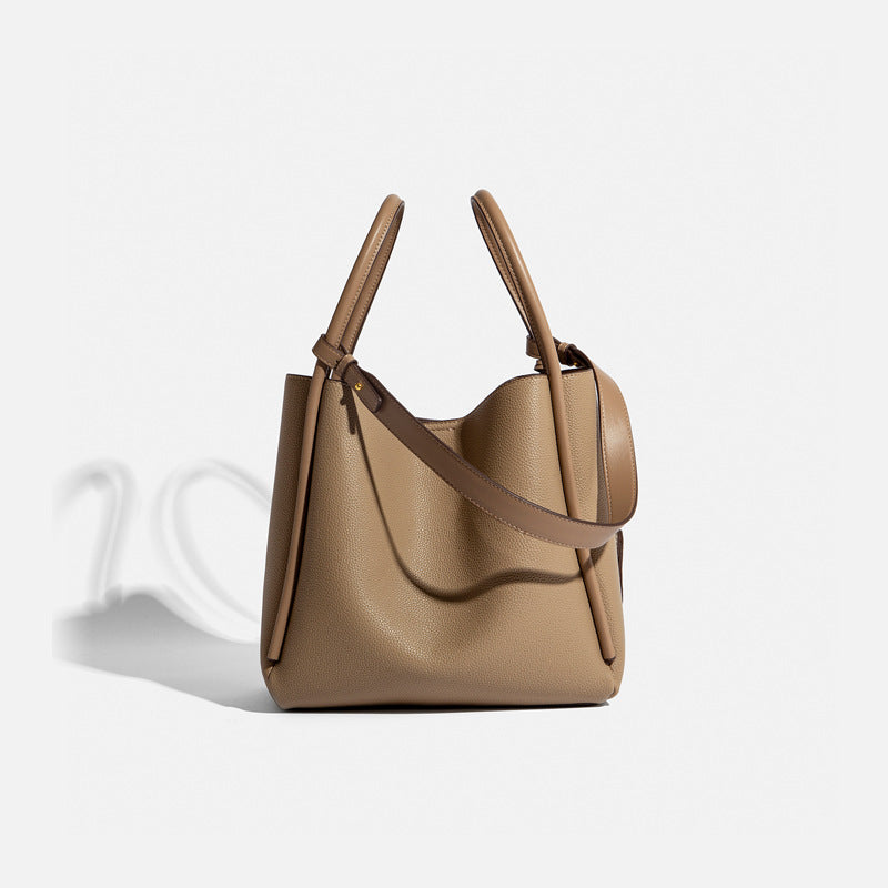 Sarah Express Structured Leather Bucket Tote Crossbody Bag