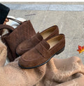 Sarah Express British Style Cowhide Platform Loafers Brown Matte