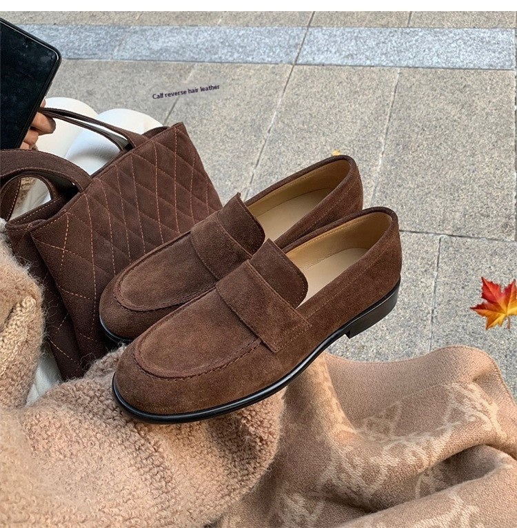 Sarah Express British Style Cowhide Platform Loafers Brown Matte