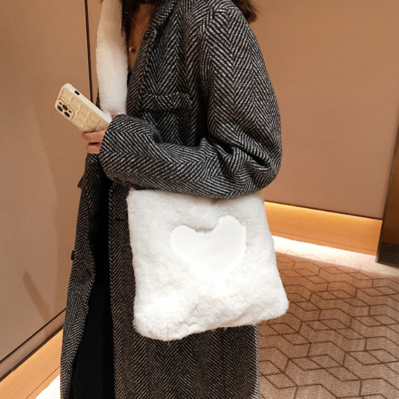 Sarah Express Plush Heart Detail Vertical Shoulder Bag