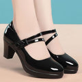 Sarah Express Professional Round Toe Chunky Heel Pumps Black