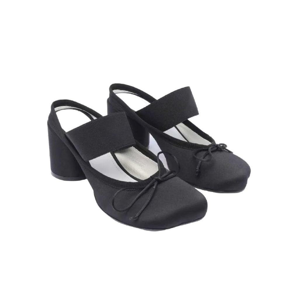 Sarah Express Satin Mary Jane Chunky Heel Flats