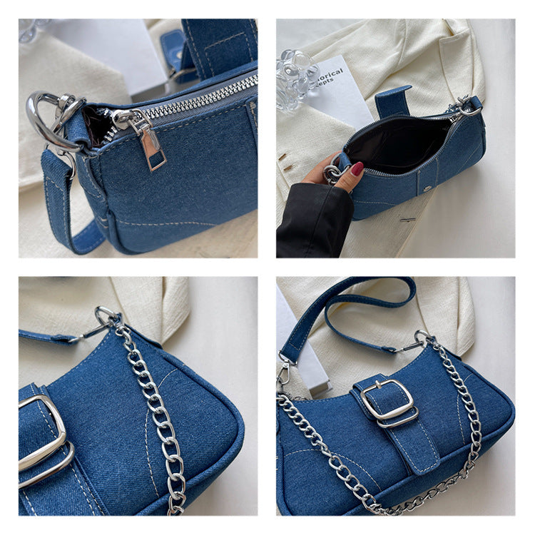 Sarah Express Denim Buckle Chain Shoulder Bag