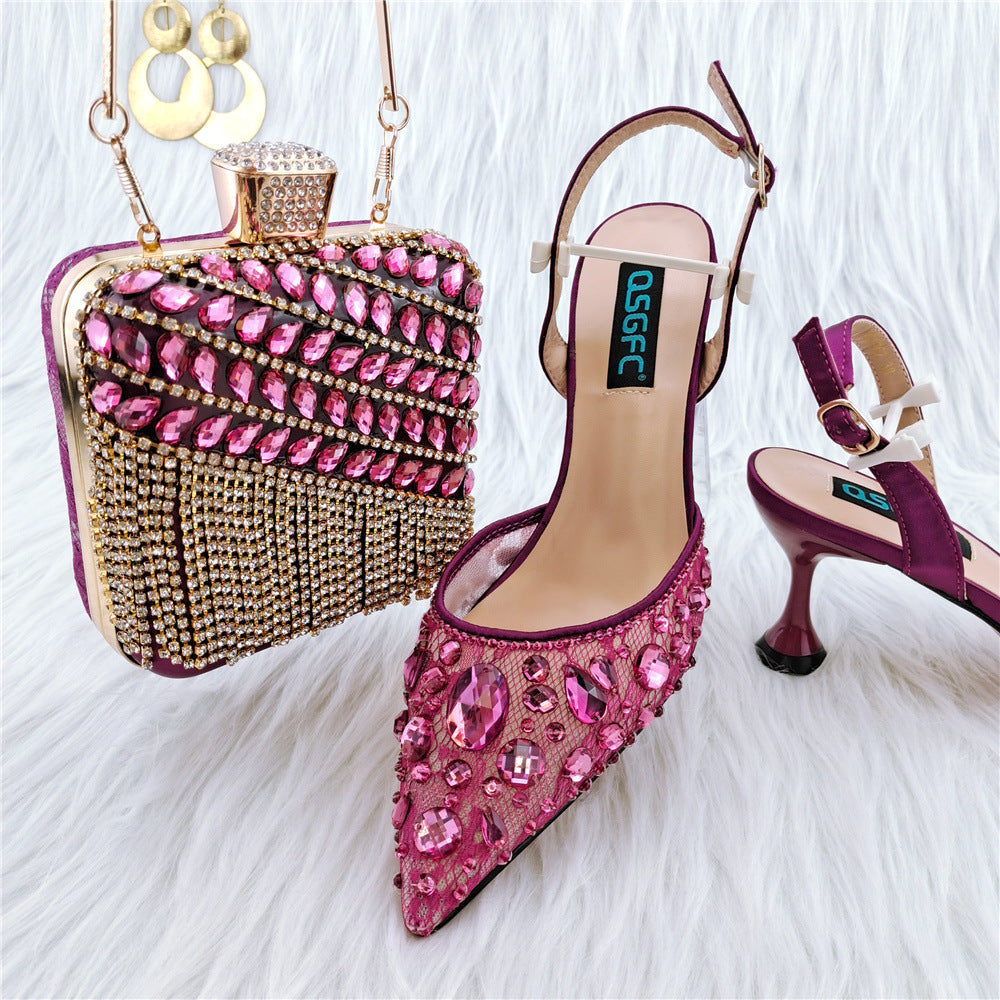Sarah Express Embellished Party Sandals and Matching Bag Rose Red