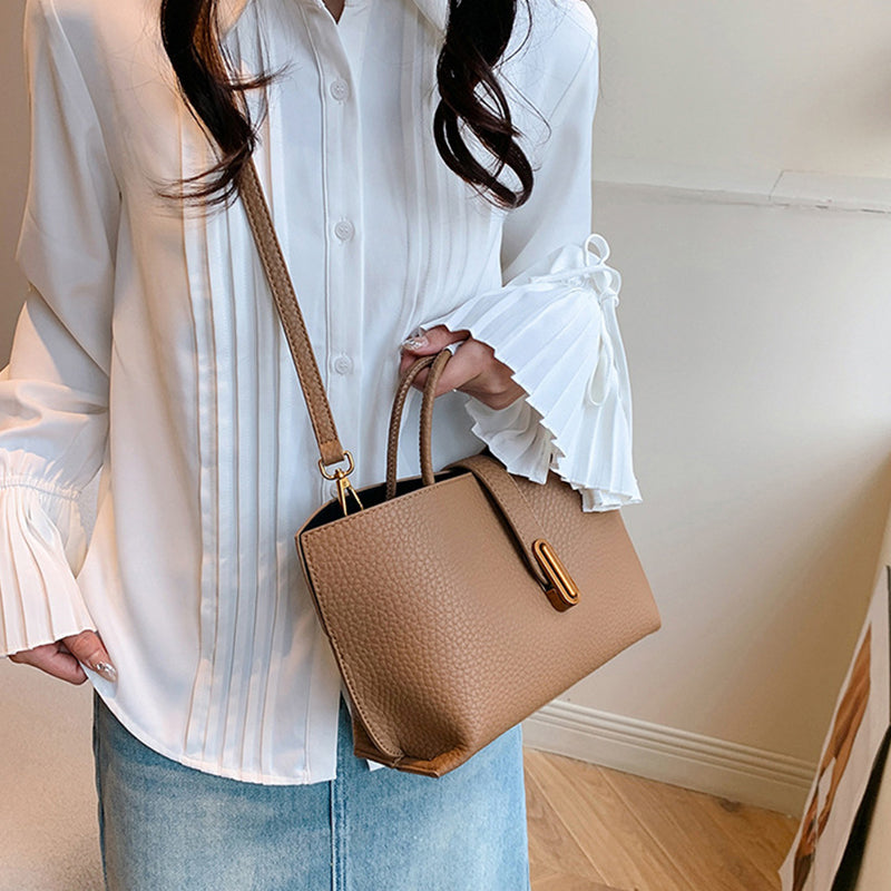 Sarah Express Litchi Pattern Structured Shoulder Bucket Bag