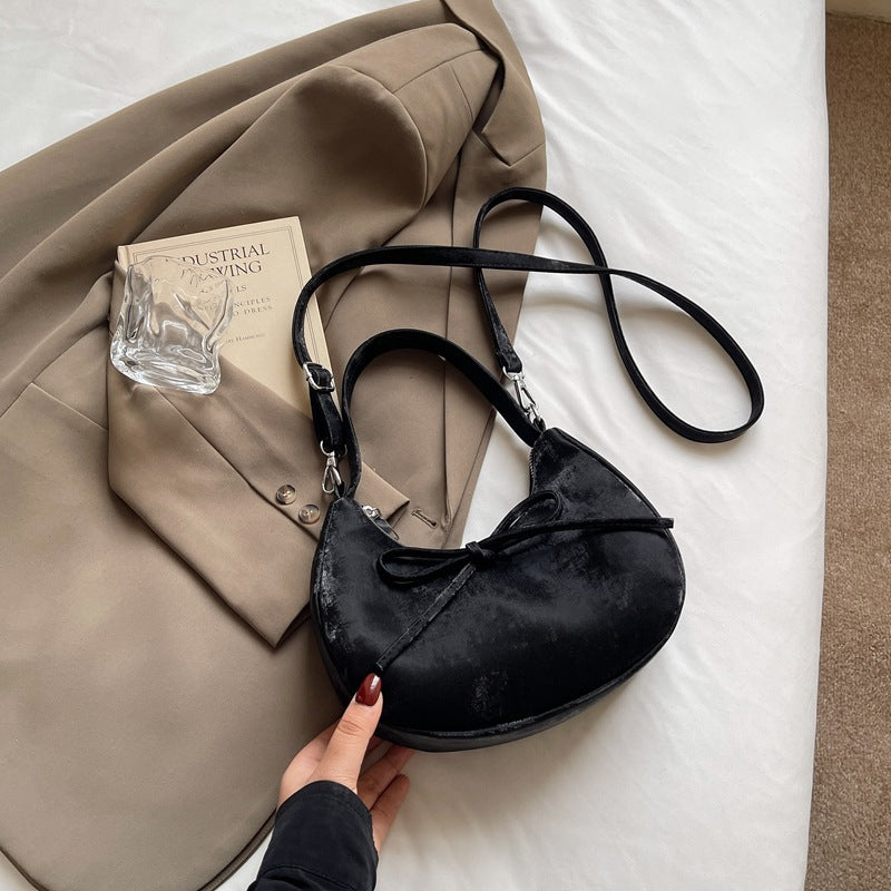 Sarah Express Dumpling PU Leather Underarm Shoulder Bag Black